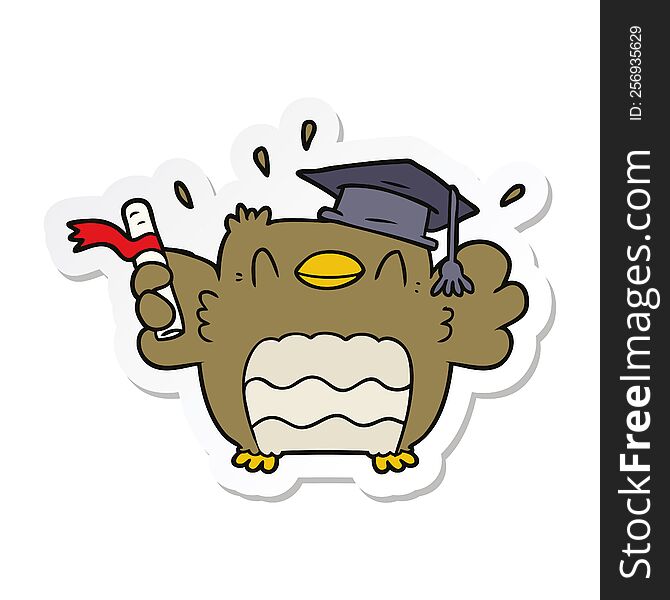 sticker of a cartoon owl graduate