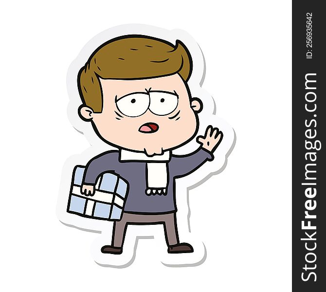 Sticker Of A Cartoon Tired Man