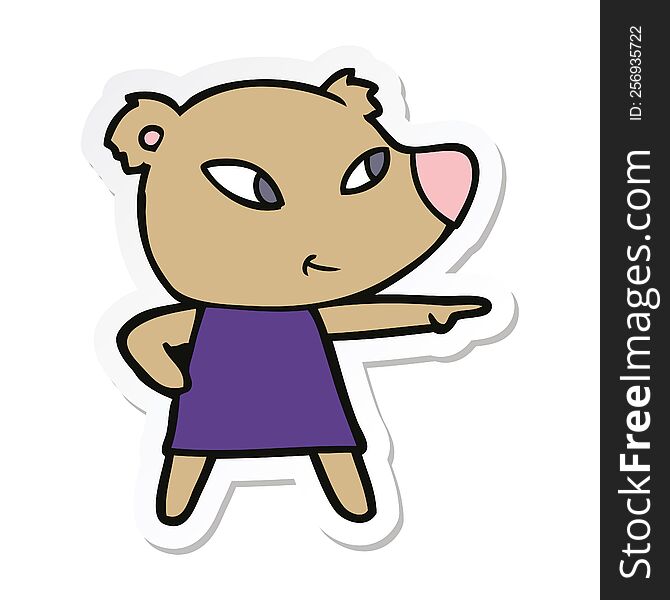 Sticker Of A Cute Cartoon Bear In Dress