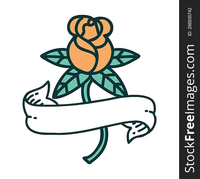 Tattoo Style Icon Of A Rose And Banner