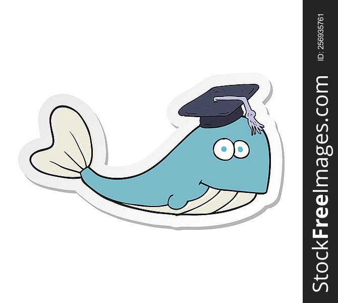 sticker of a cartoon whale graduate