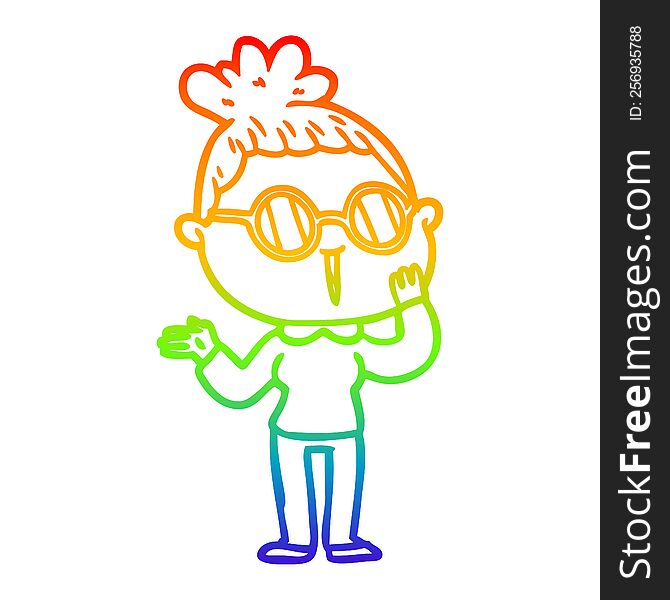 rainbow gradient line drawing of a cartoon surprised woman wearing spectacles