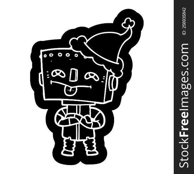 Cartoon Icon Of A Robot Wearing Santa Hat