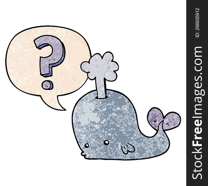 Cartoon Curious Whale And Speech Bubble In Retro Texture Style