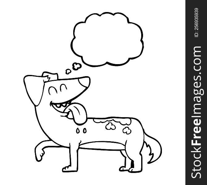 freehand drawn thought bubble cartoon panting dog
