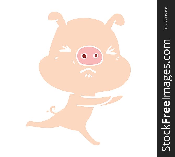 Flat Color Style Cartoon Annoyed Pig Running