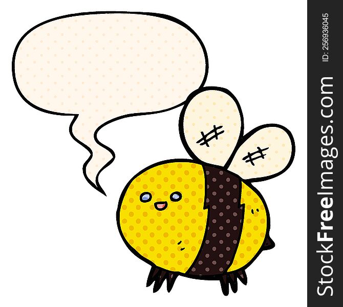 cartoon bee with speech bubble in comic book style