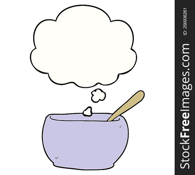cartoon soup bowl with thought bubble. cartoon soup bowl with thought bubble
