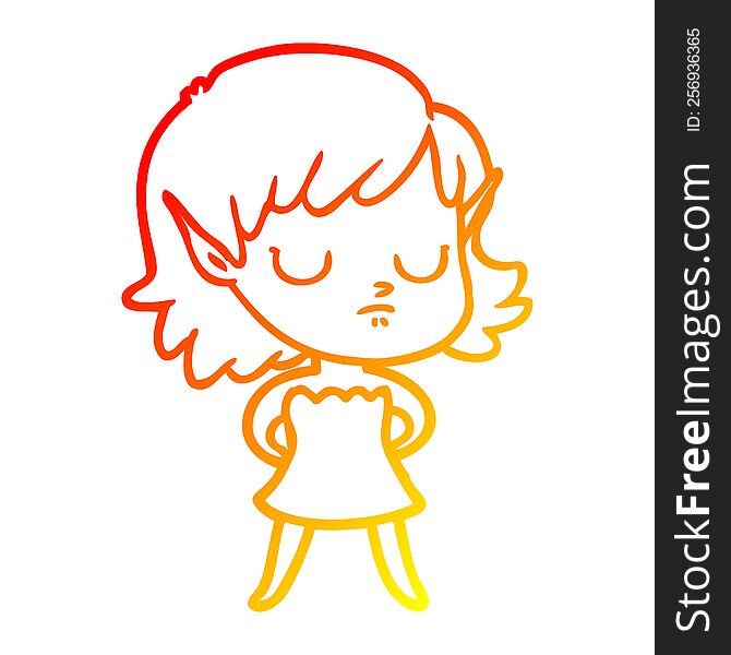 warm gradient line drawing of a cartoon elf girl