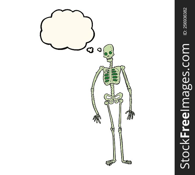 Cartoon Spooky Skeleton With Thought Bubble