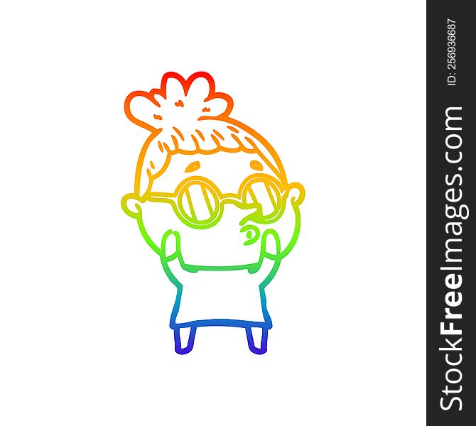 Rainbow Gradient Line Drawing Cartoon Woman Wearing Glasses