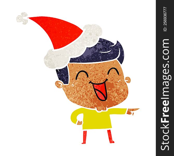 Retro Cartoon Of A Man Laughing Wearing Santa Hat