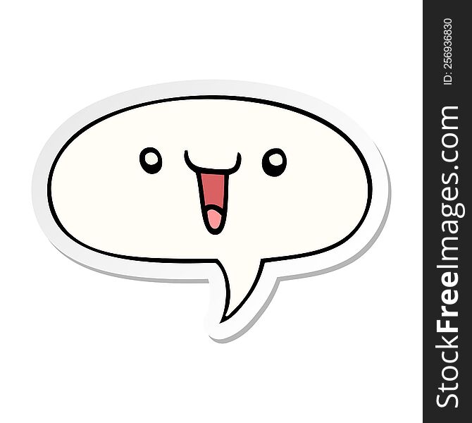 cute happy cartoon face and speech bubble sticker