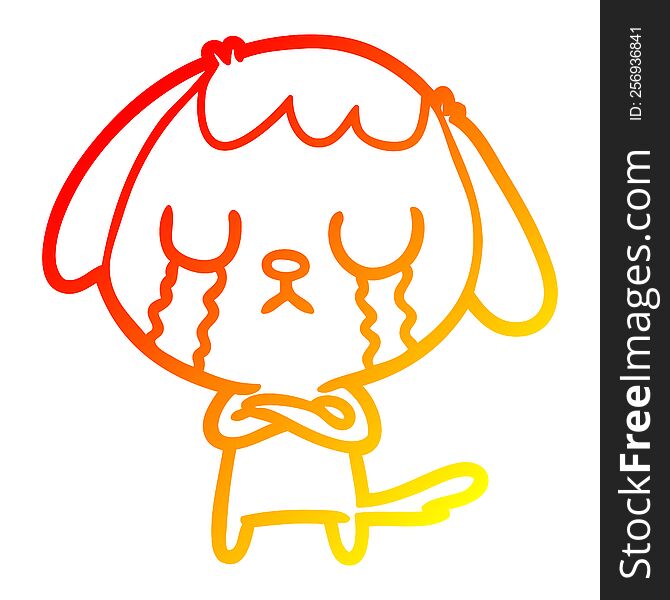 warm gradient line drawing of a cute cartoon dog crying