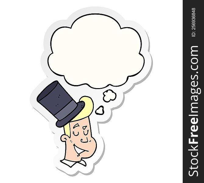 Cartoon Man Wearing Top Hat And Thought Bubble As A Printed Sticker