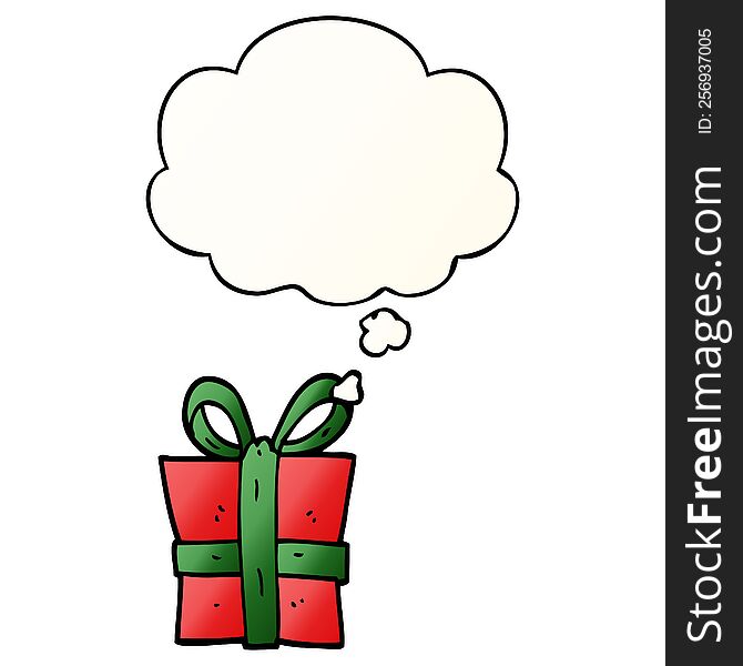 cartoon gift with thought bubble in smooth gradient style