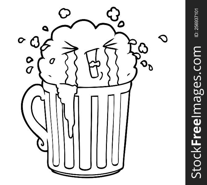 cartoon mug of beer crying. cartoon mug of beer crying
