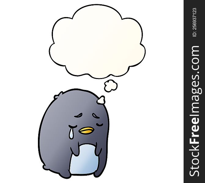 Cartoon Crying Penguin And Thought Bubble In Smooth Gradient Style
