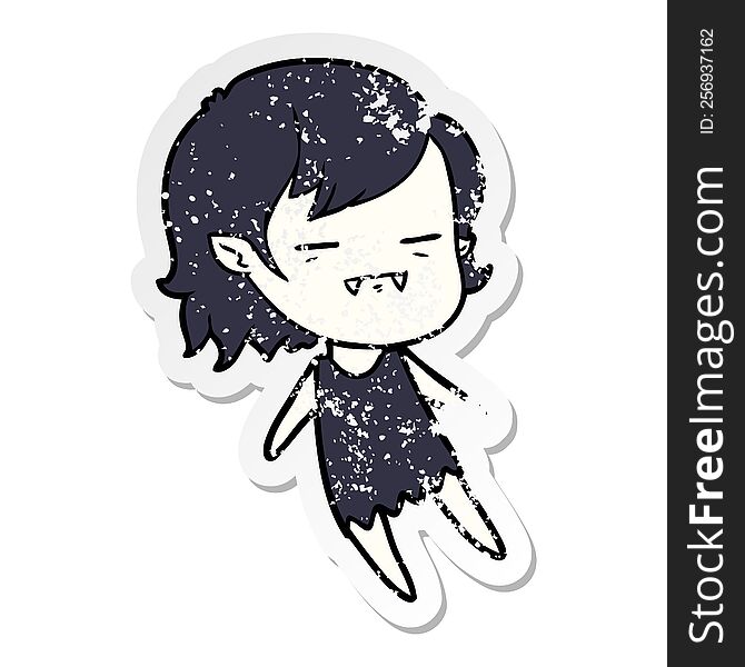 distressed sticker of a cartoon undead vampire girl flying