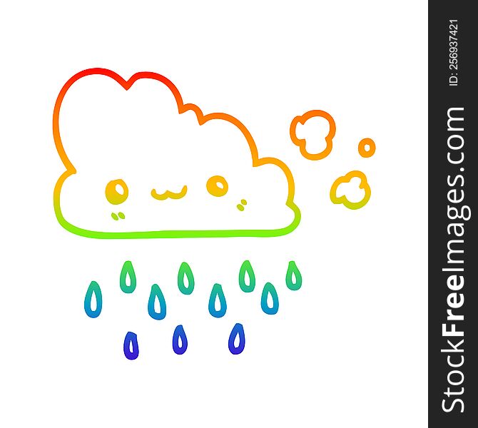 rainbow gradient line drawing of a cartoon storm cloud