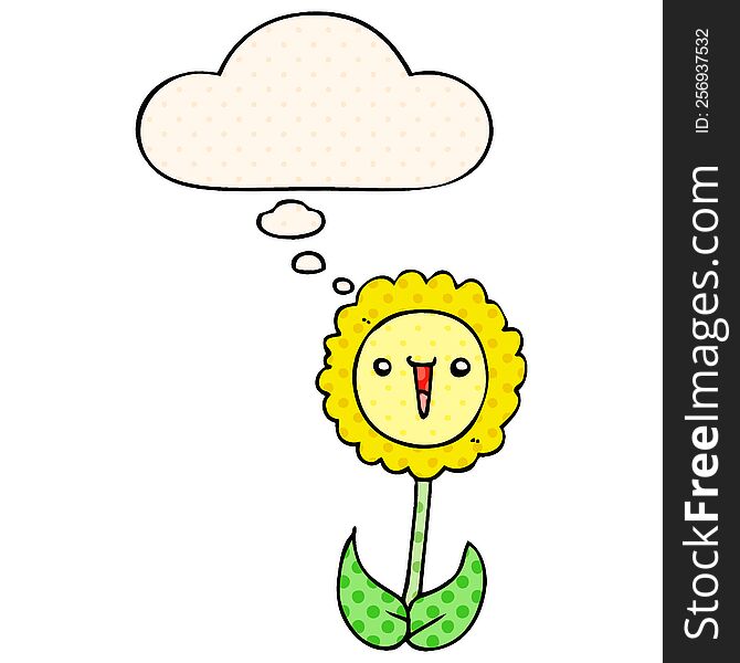 Cartoon Flower And Thought Bubble In Comic Book Style