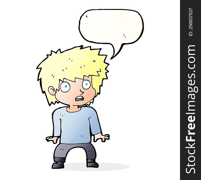 Cartoon Frightened Boy With Speech Bubble