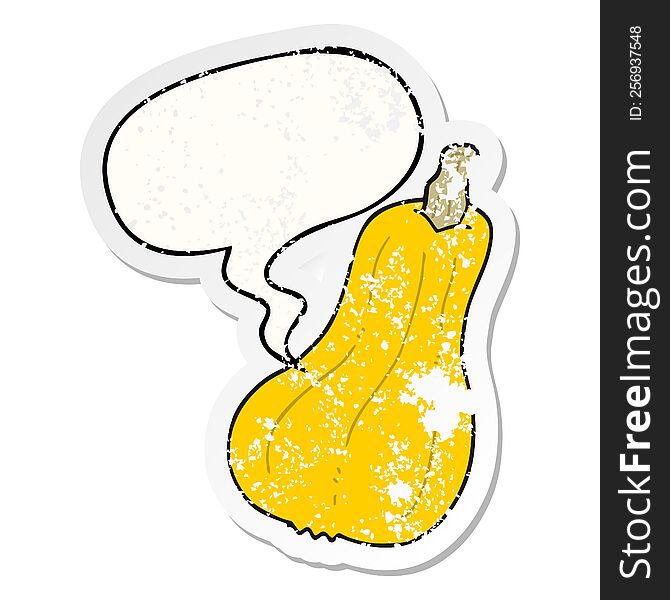 cartoon squash with speech bubble distressed distressed old sticker. cartoon squash with speech bubble distressed distressed old sticker