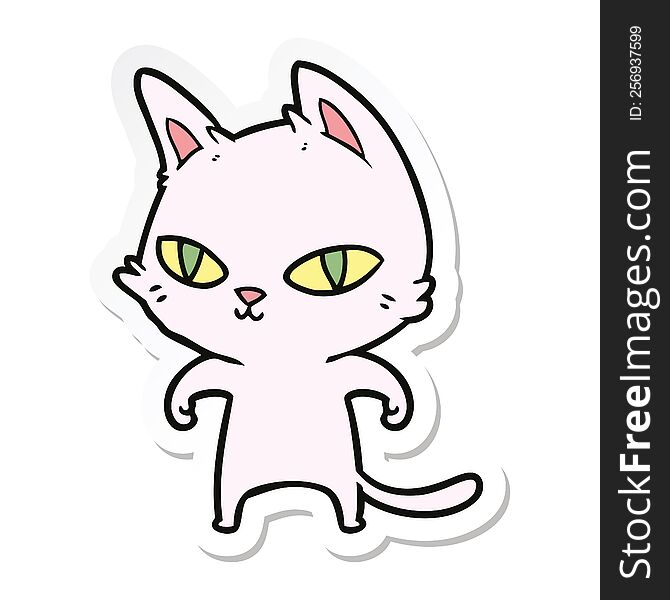 Sticker Of A Cartoon Cat With Bright Eyes