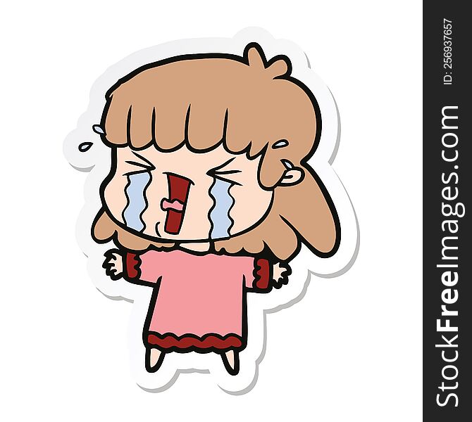 Sticker Of A Cartoon Woman In Tears