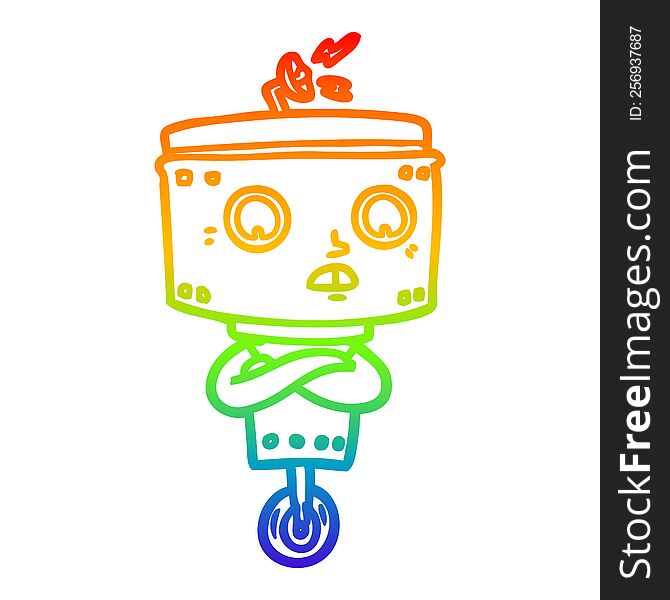 Rainbow Gradient Line Drawing Cartoon Robot With Crossed Arms