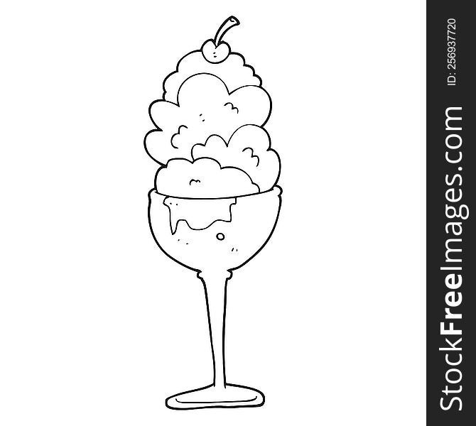 freehand drawn black and white cartoon ice cream