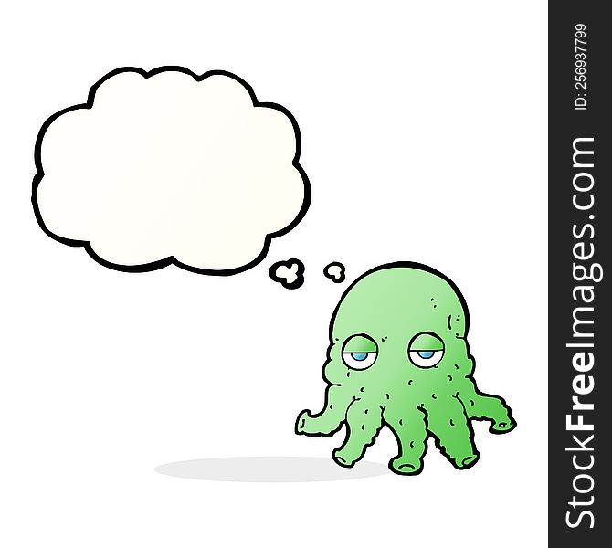 Cartoon Alien Squid Face With Thought Bubble