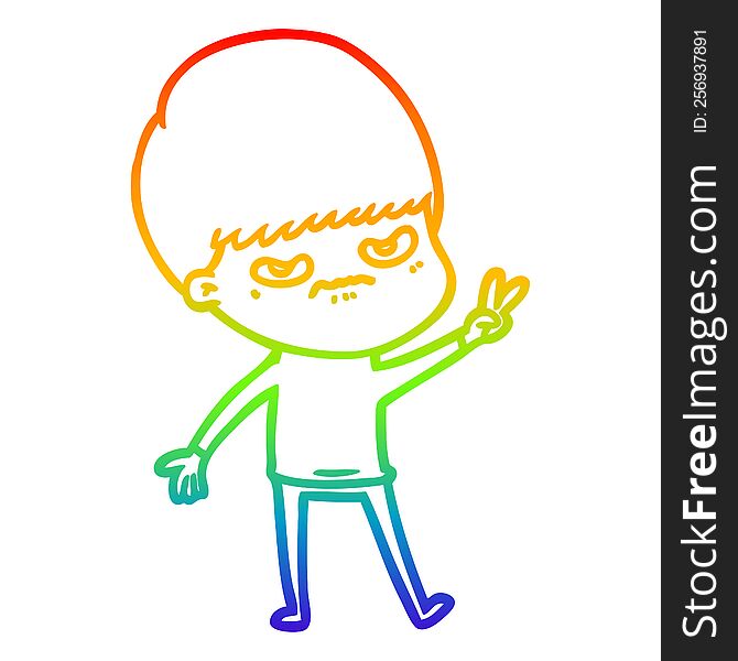 Rainbow Gradient Line Drawing Annoyed Cartoon Boy