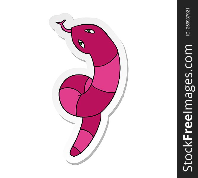 freehand drawn sticker cartoon of a long snake