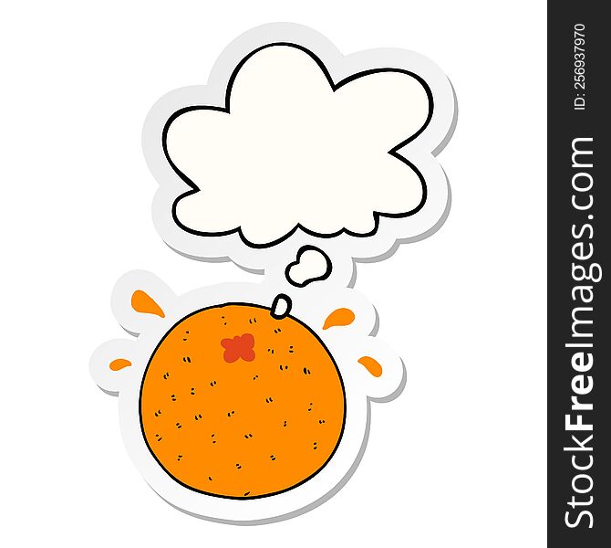 Cartoon Orange And Thought Bubble As A Printed Sticker