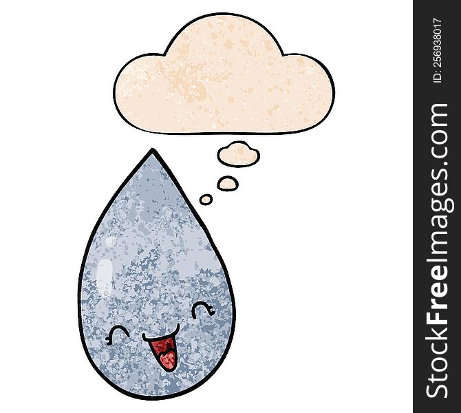 cartoon raindrop and thought bubble in grunge texture pattern style