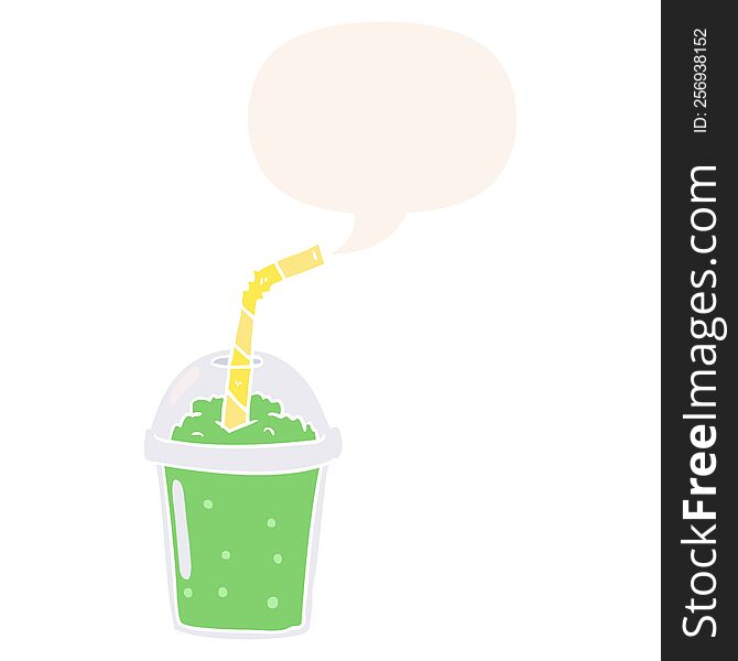 cartoon iced smoothie and speech bubble in retro style