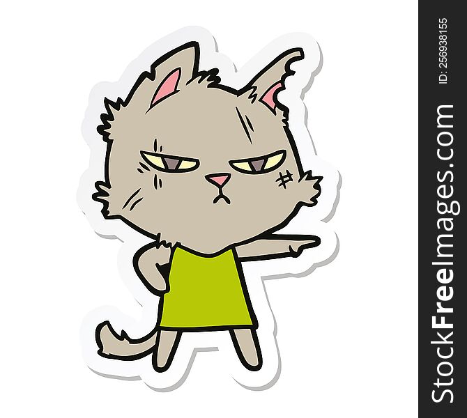 Sticker Of A Tough Cartoon Cat Girl Pointing