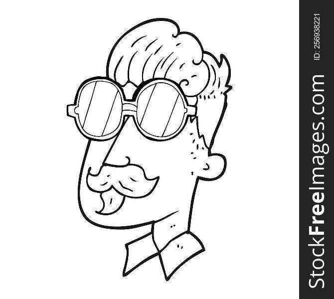 Black And White Cartoon Man With Mustache And Spectacles