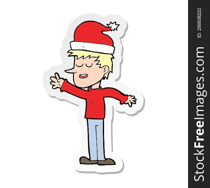 Sticker Of A Cartoon Man Ready For Christmas