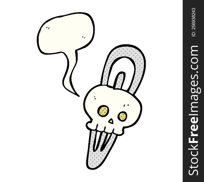 freehand drawn comic book speech bubble cartoon skull hairclip