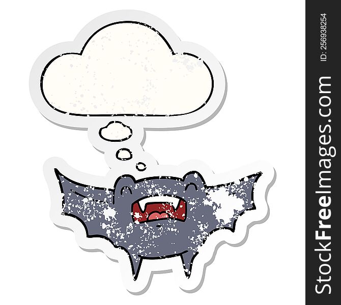 Cartoon Vampire Bat And Thought Bubble As A Distressed Worn Sticker