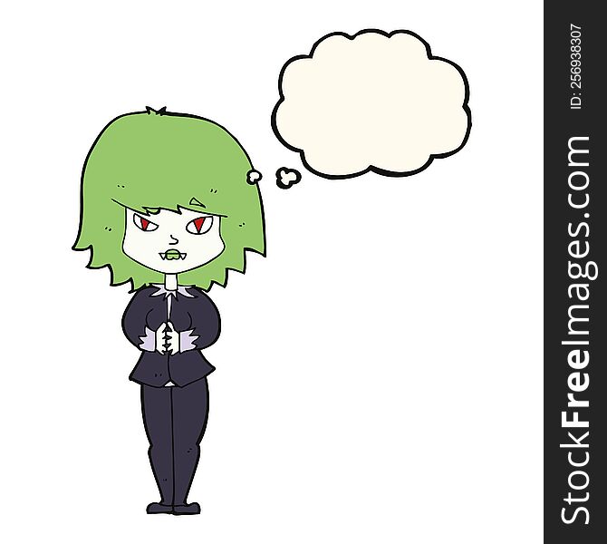 cartoon vampire woman with thought bubble