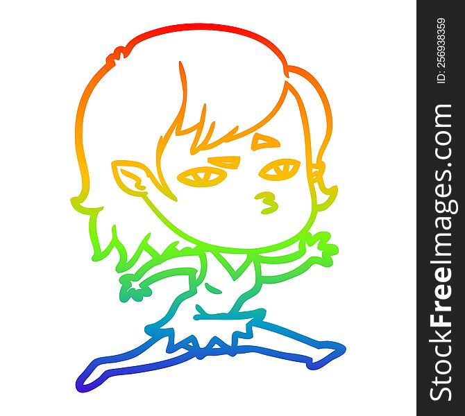 rainbow gradient line drawing of a cartoon vampire girl