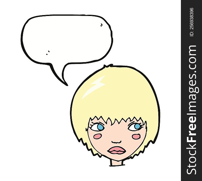 Cartoon Unhappy Girl With Speech Bubble