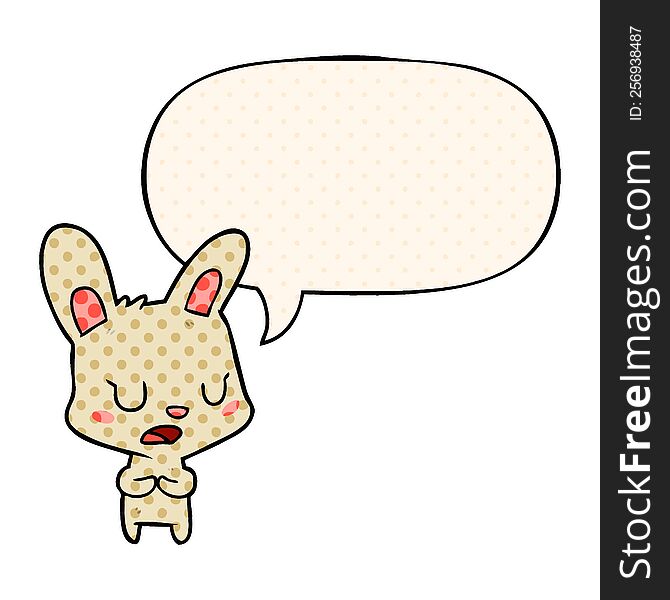 Cartoon Rabbit Talking And Speech Bubble In Comic Book Style