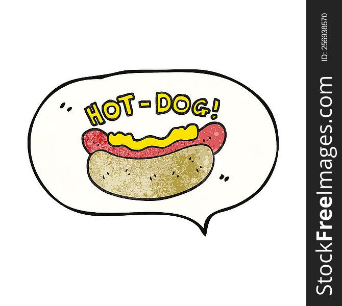 freehand speech bubble textured cartoon hotdog