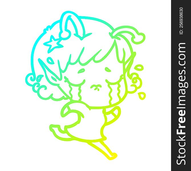 Cold Gradient Line Drawing Cartoon Crying Alien Girl