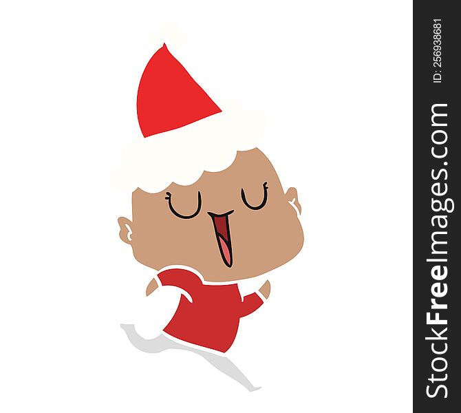 happy hand drawn flat color illustration of a bald man wearing santa hat. happy hand drawn flat color illustration of a bald man wearing santa hat