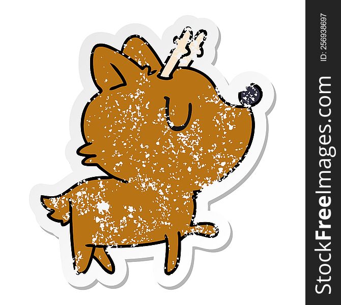 distressed sticker cartoon illustration of  kawaii cute deer. distressed sticker cartoon illustration of  kawaii cute deer